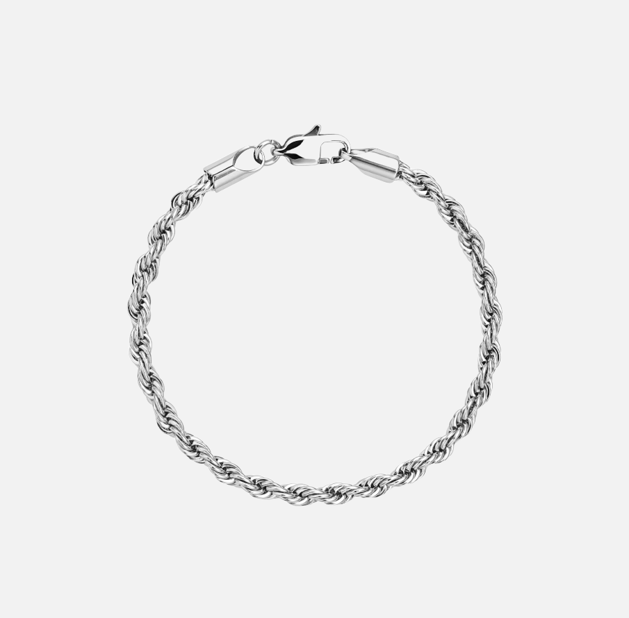 rope armband zilver / witgoud 3mm - rope bracelet silver / whitegold 3mm